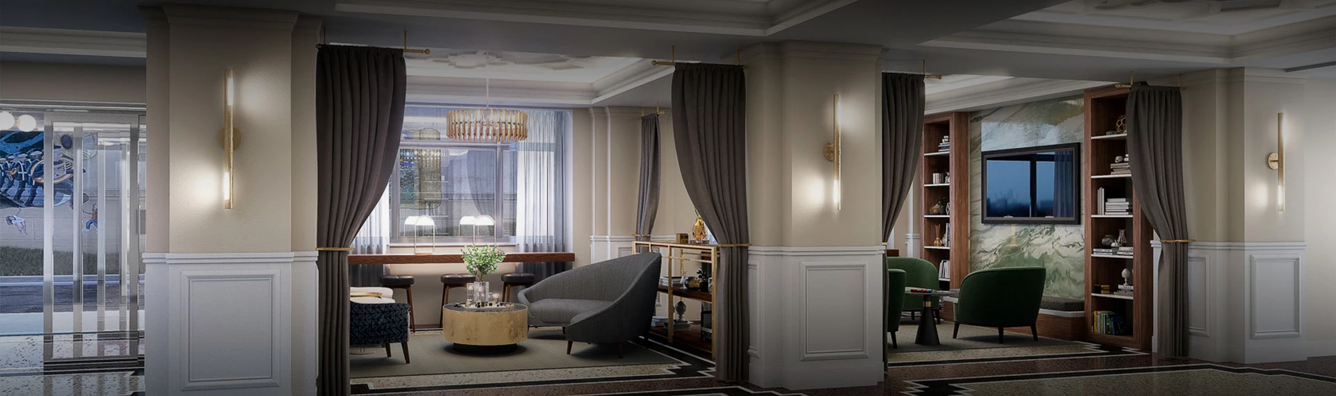 a living room with a large window