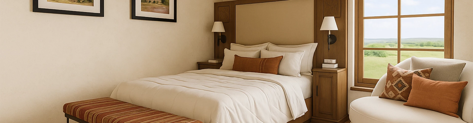 a bed with white sheets and pillows