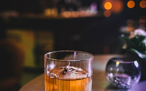 View of a whiskey on the rocks