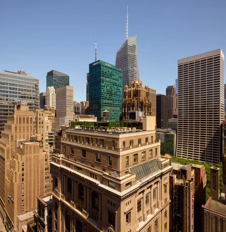 a city skyline with tall buildings 