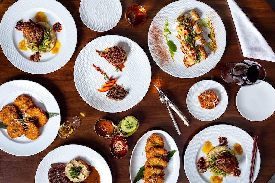 a table with plates of food