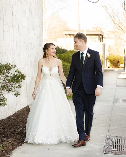 View of a happy just married couple