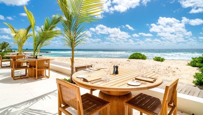 a table set up on a beach
