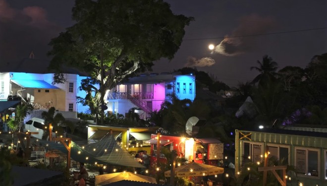 a colorful buildings at night