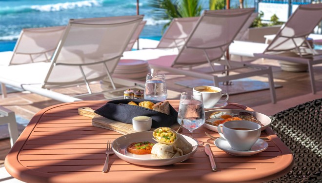 a table with food and drinks on it