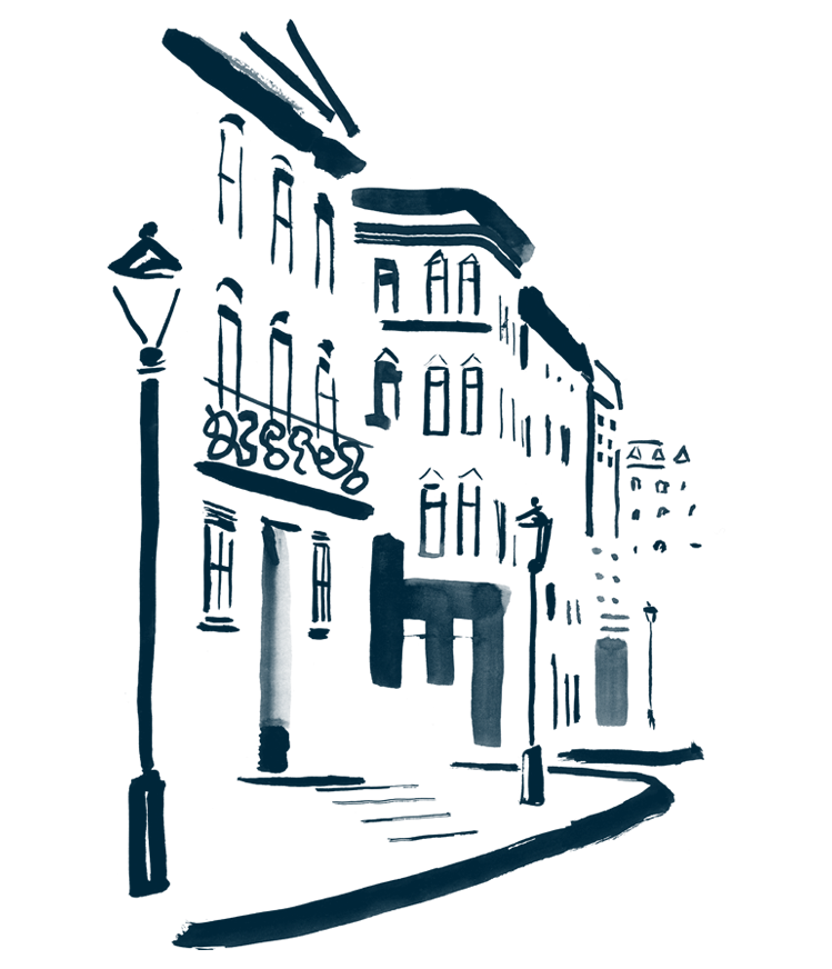 a drawing of a row of buildings