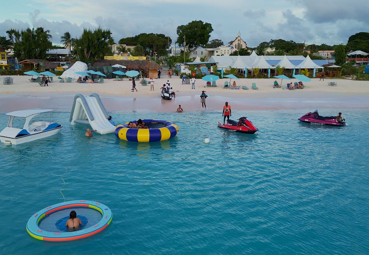 a group of people in a pool