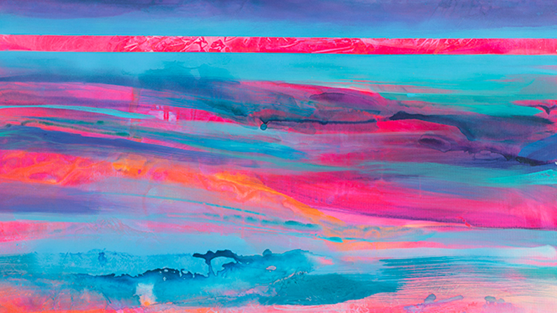 a painting of a colorful landscape
