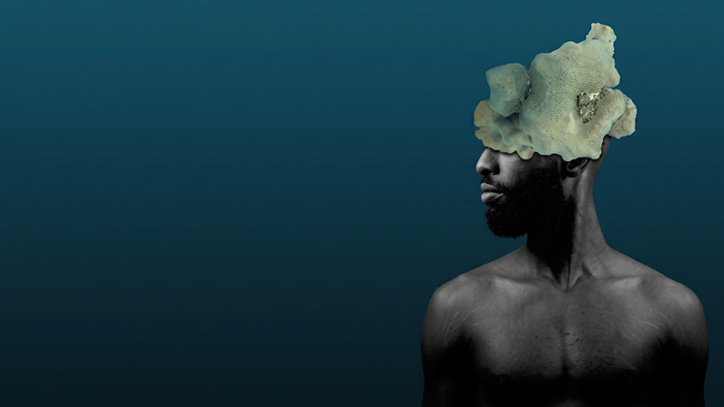 a man with a plant on his head