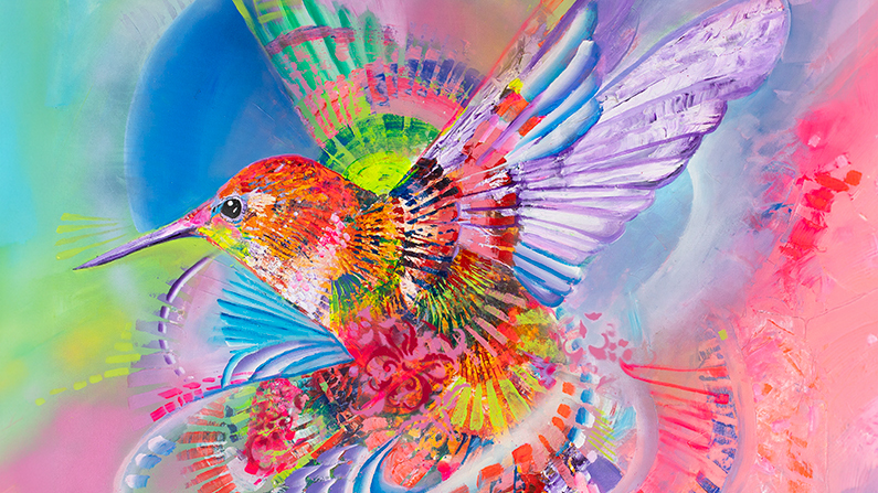 a colorful bird painting on a plate