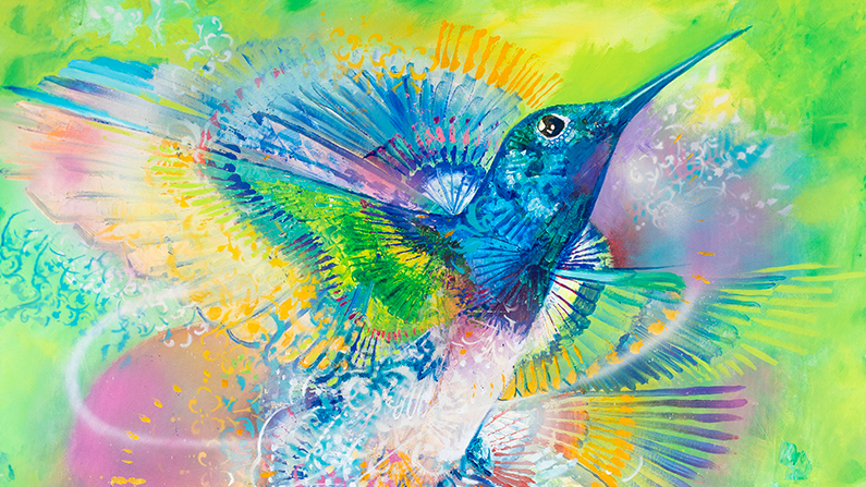 a colorful bird with wings spread