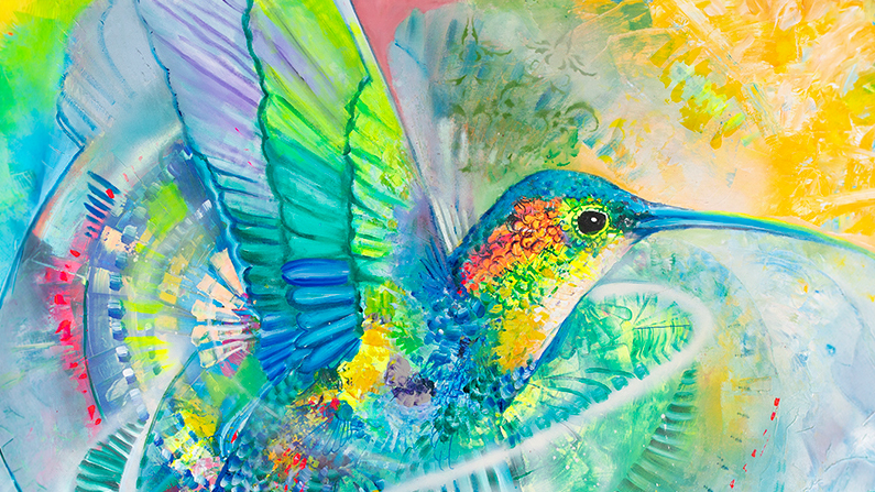 a colorful bird with wings spread