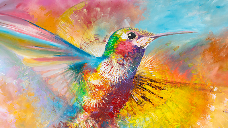 a colorful bird with wings spread