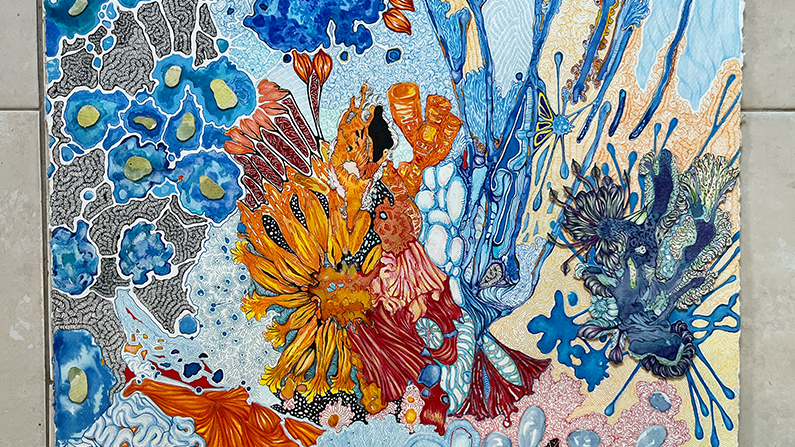 a painting of flowers and plants