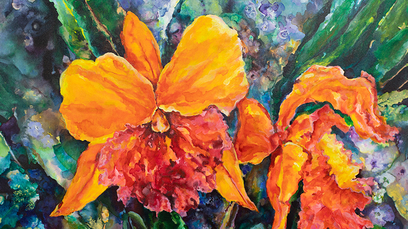 a painting of orange flowers