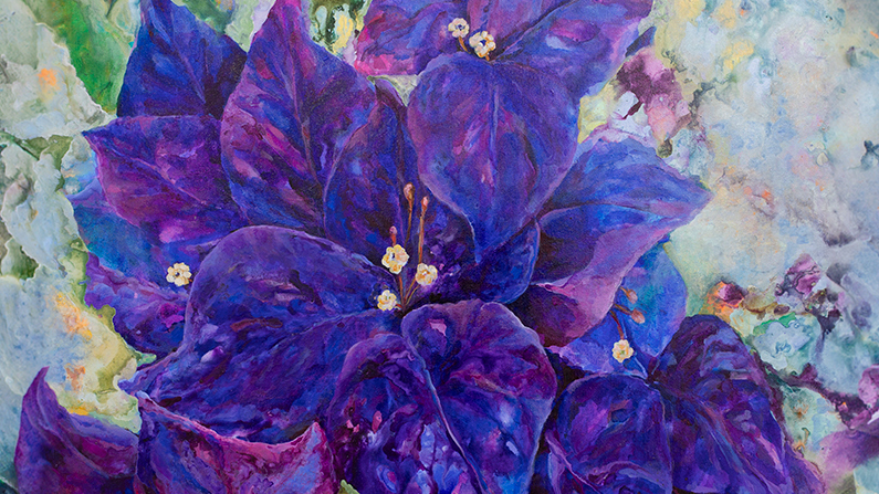 a painting of a purple flower