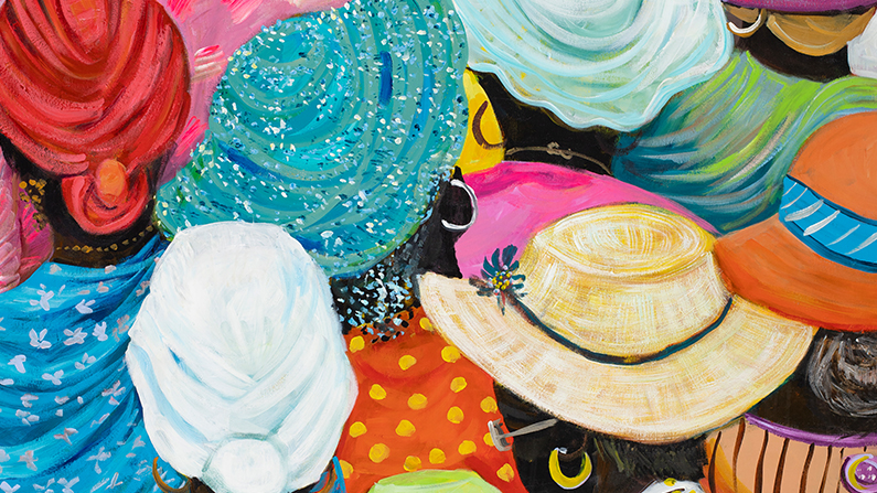 a group of hats on a white surface