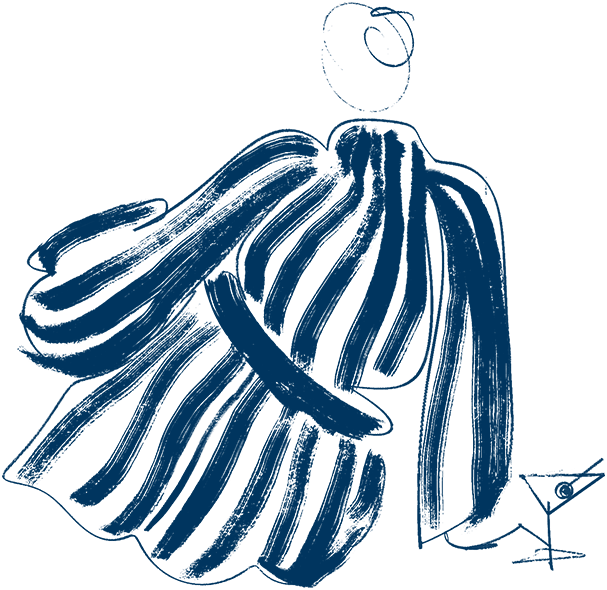 a blue line drawing of a woman