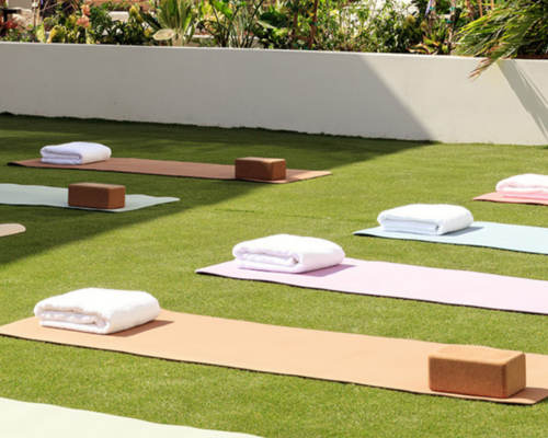 yoga mats on the grass