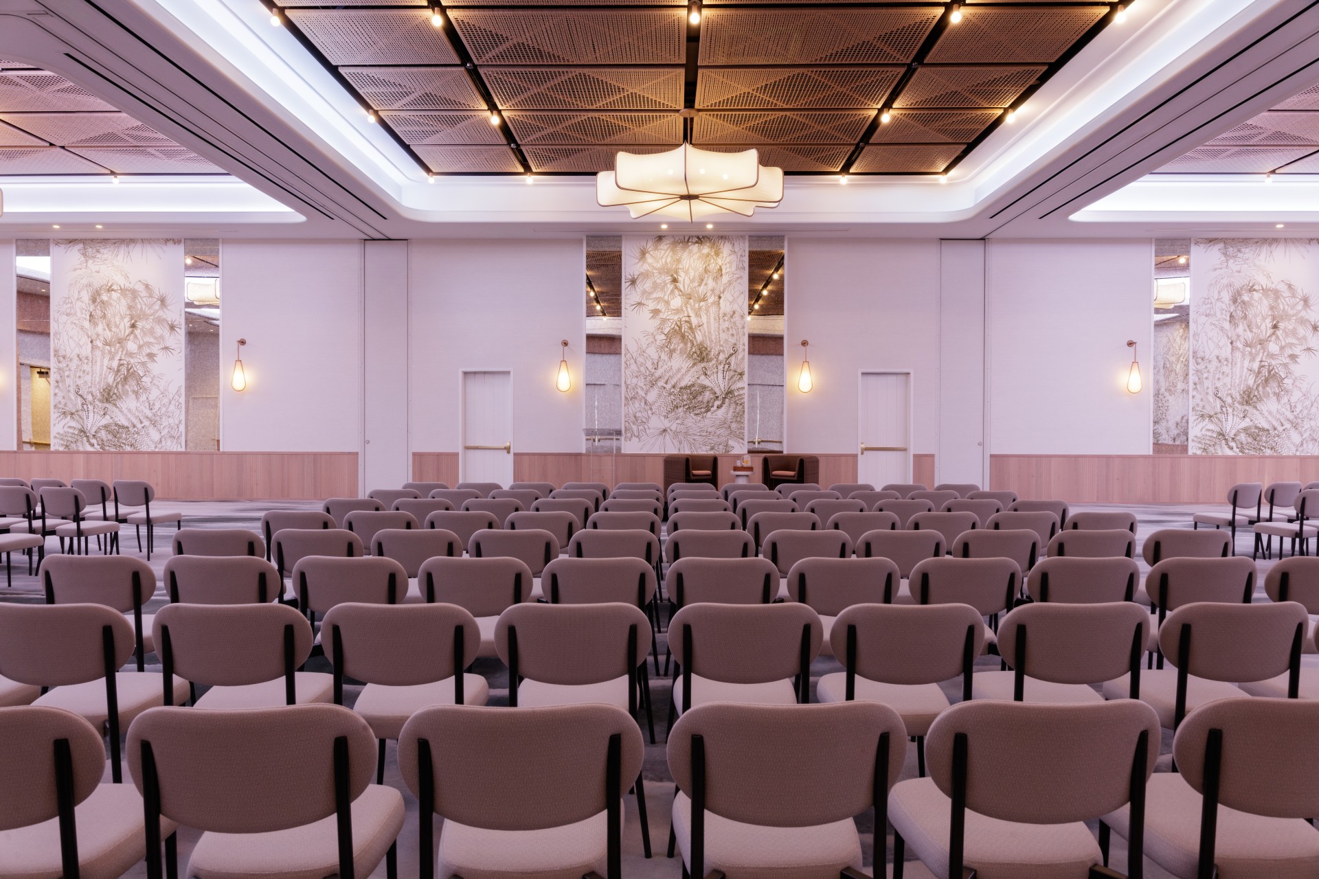 a room with rows of chairs