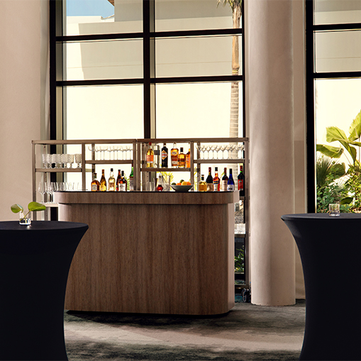a bar with drinks on it