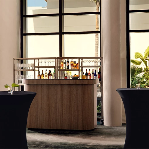 a bar with drinks on it