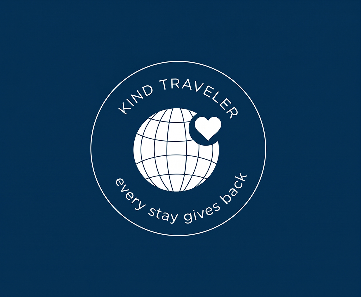 a white globe with a heart and text on a blue background