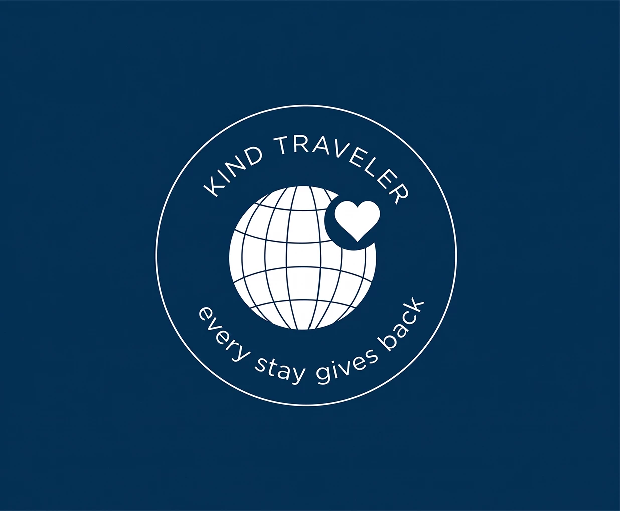 a white globe with a heart and text on a blue background