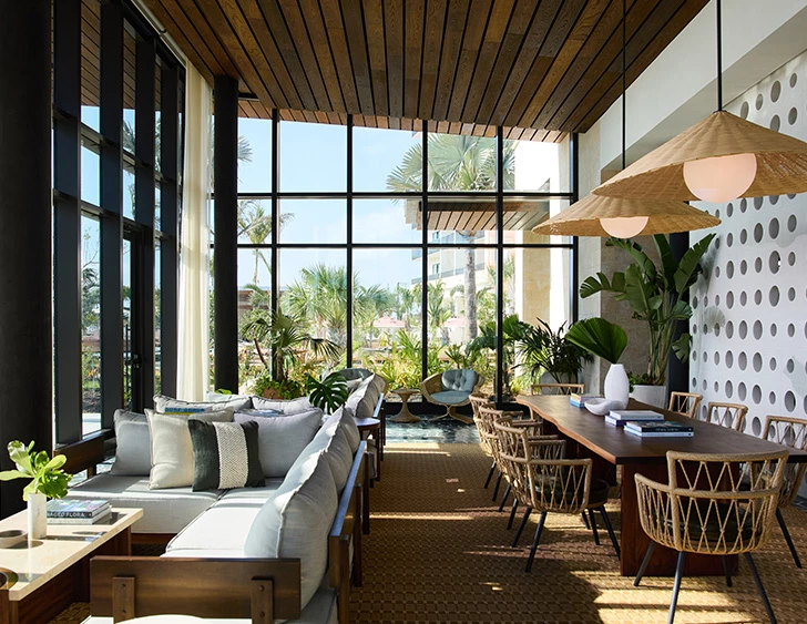 a room with a table and chairs