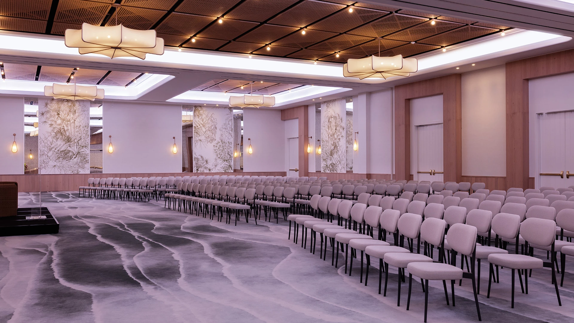 a room with rows of chairs