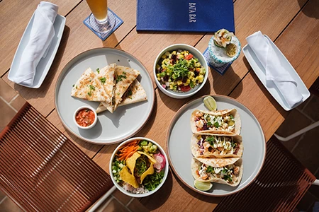 a table with plates of food