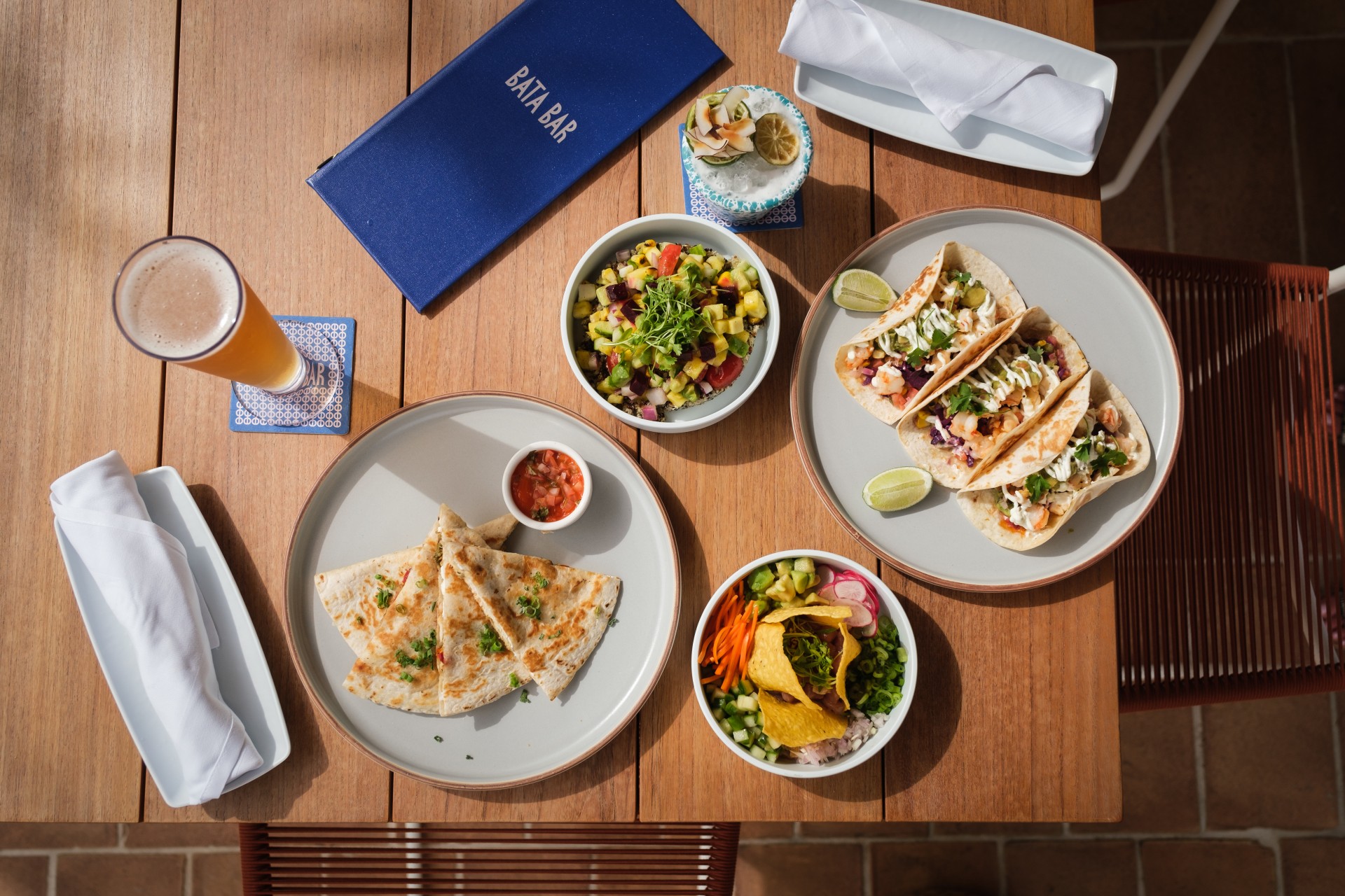 a table with plates of food