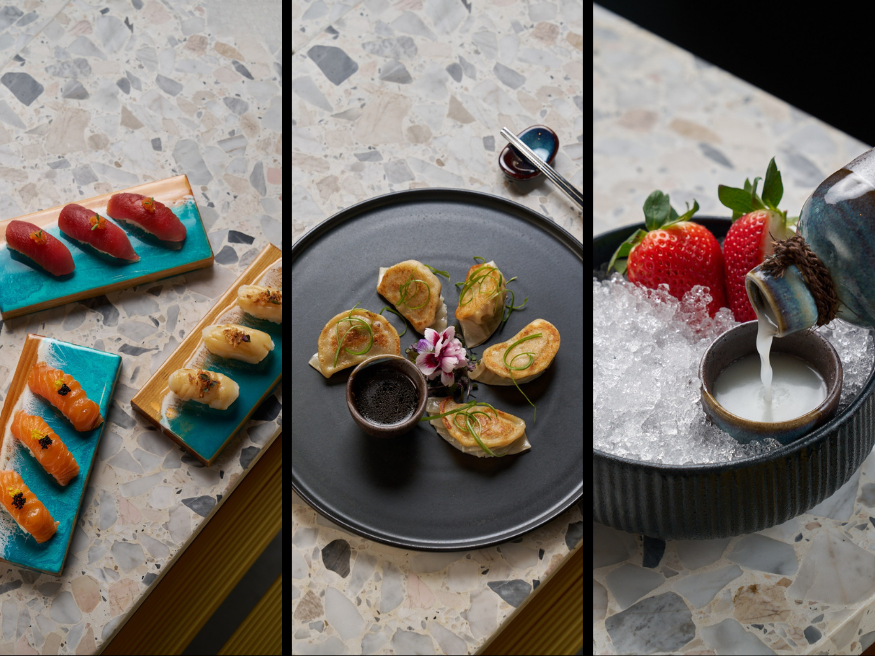 a collage of food on a table