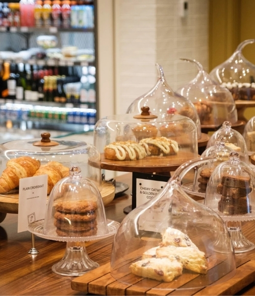 a display of pastries and pastries on a table