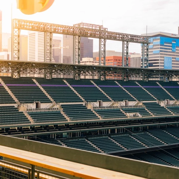 a stadium with rows of seats