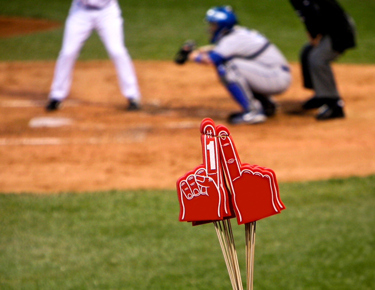 a baseball player in the background