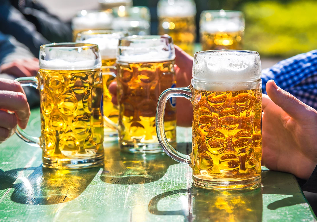 a group of glasses of beer