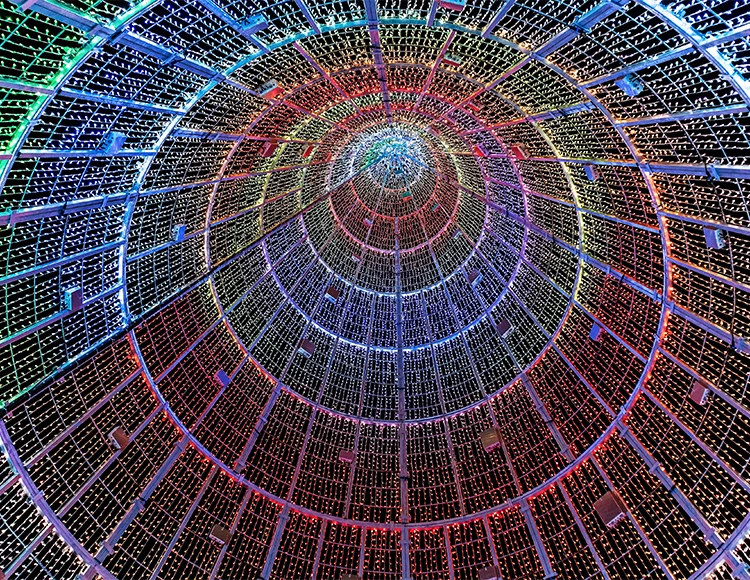 a circular structure with many lights