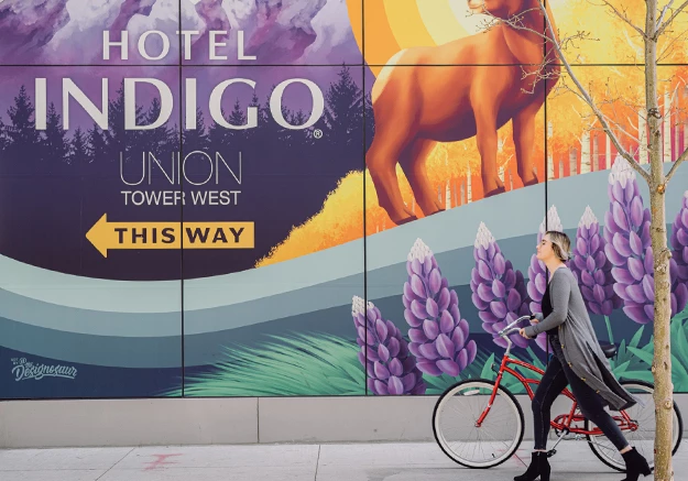 hotel indigo painted wall of hotel indigo with biker