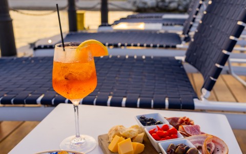 a table with food and drinks on it