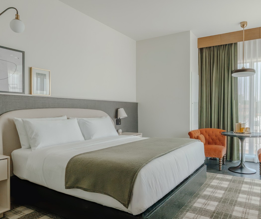 a room with a bed and a table