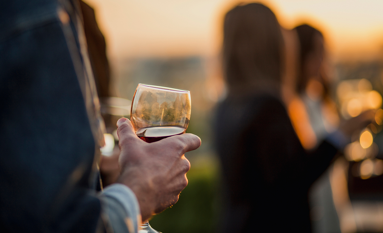 a person holding a glass of wine