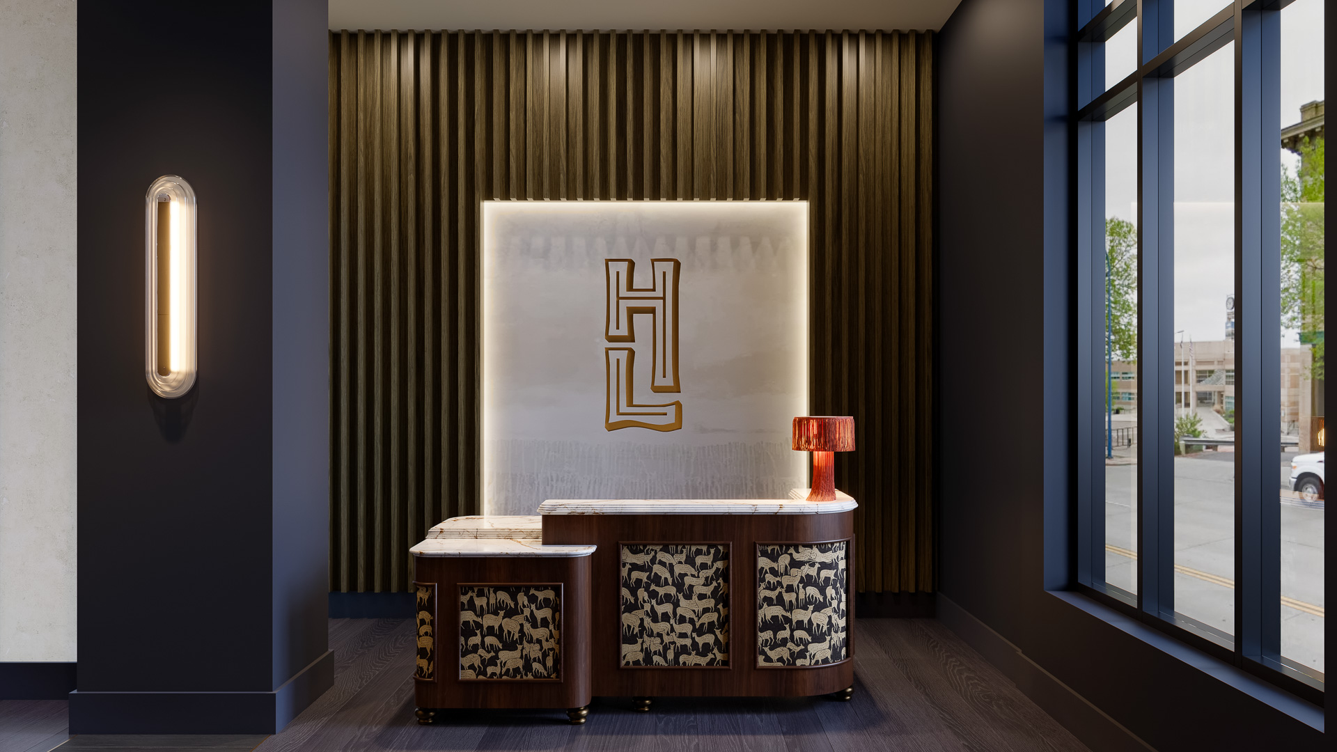 a desk in a room
