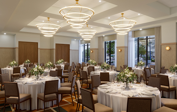 a room with tables and chairs