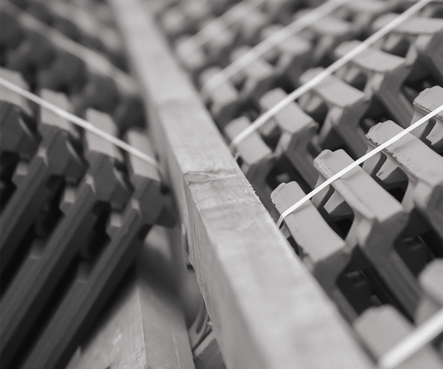 a stack of wooden slats