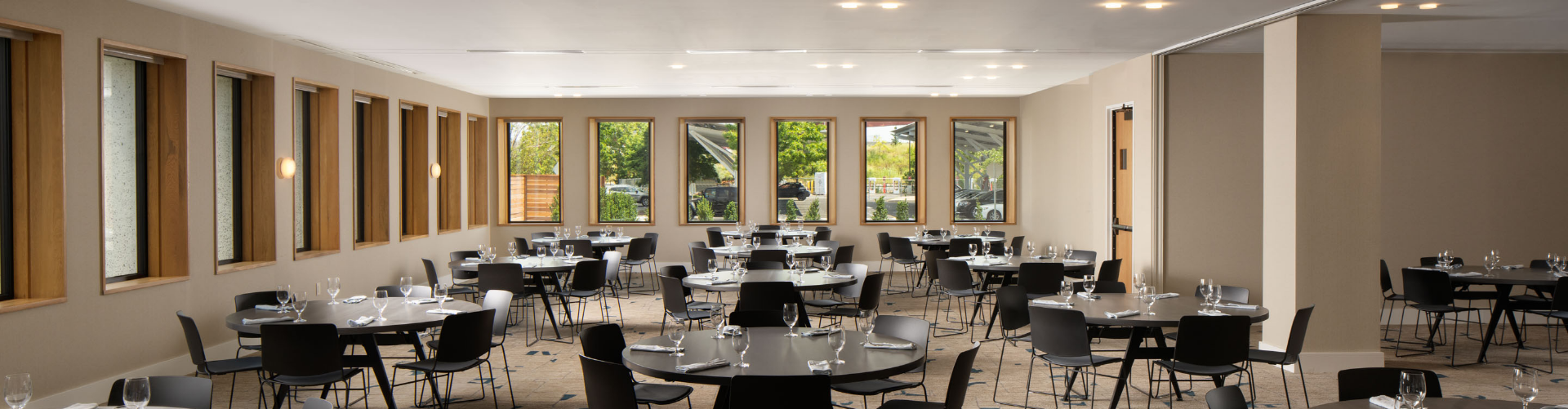 a room with tables and chairs