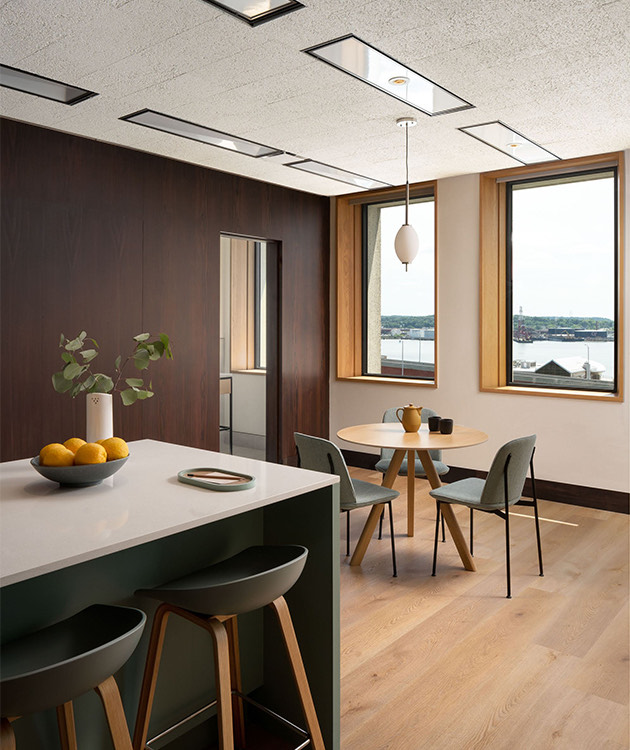 a room with a table and chairs
