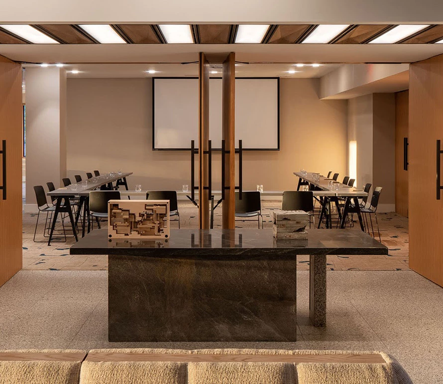 a room with tables and chairs