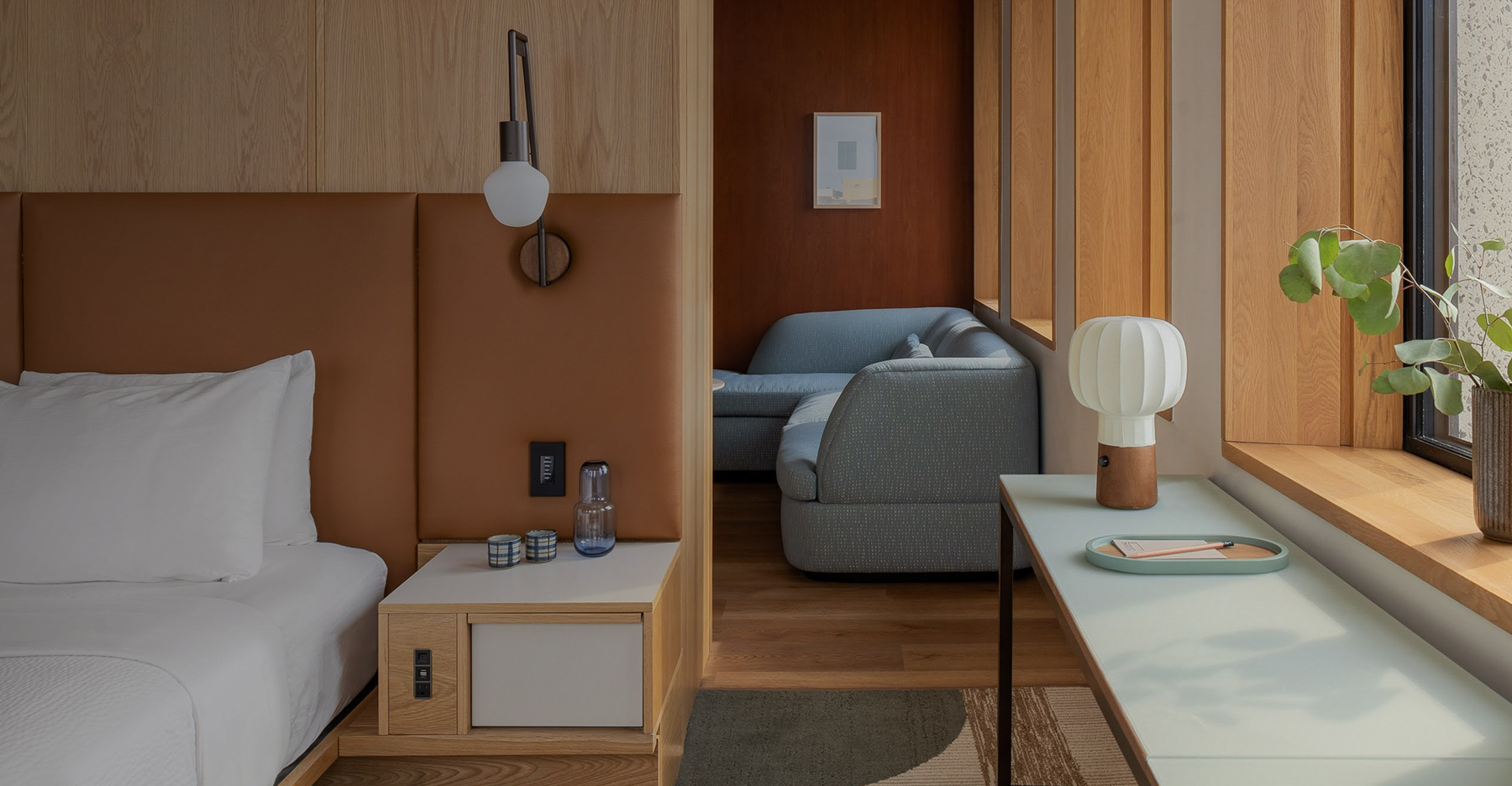 a room with a couch and a table