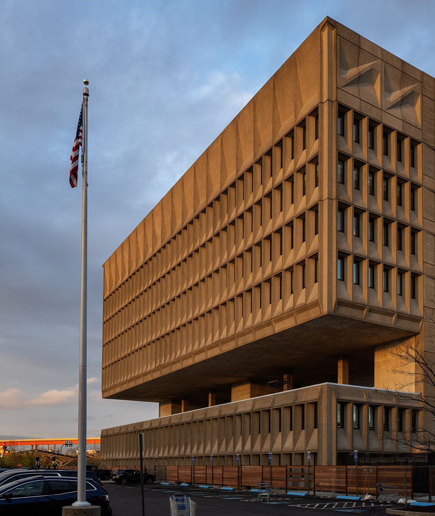 a building with a flag on top